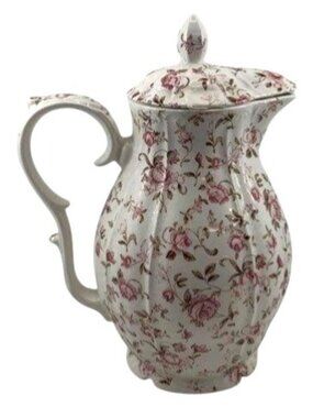 Rare Vintage Nasco Rose Garden White & Pink Floral Coffee Pot Teapot With Lid